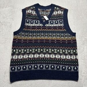NWT GAP Fair Isle Sweater Vest Mens L Nordic Winter Pullover Blue Grandpa